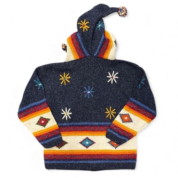 Tejidos Imalaya Sweater Pointed Hoodie Full Zip Wool Cotton Boho Aztec M/L - Picture 2 of 8